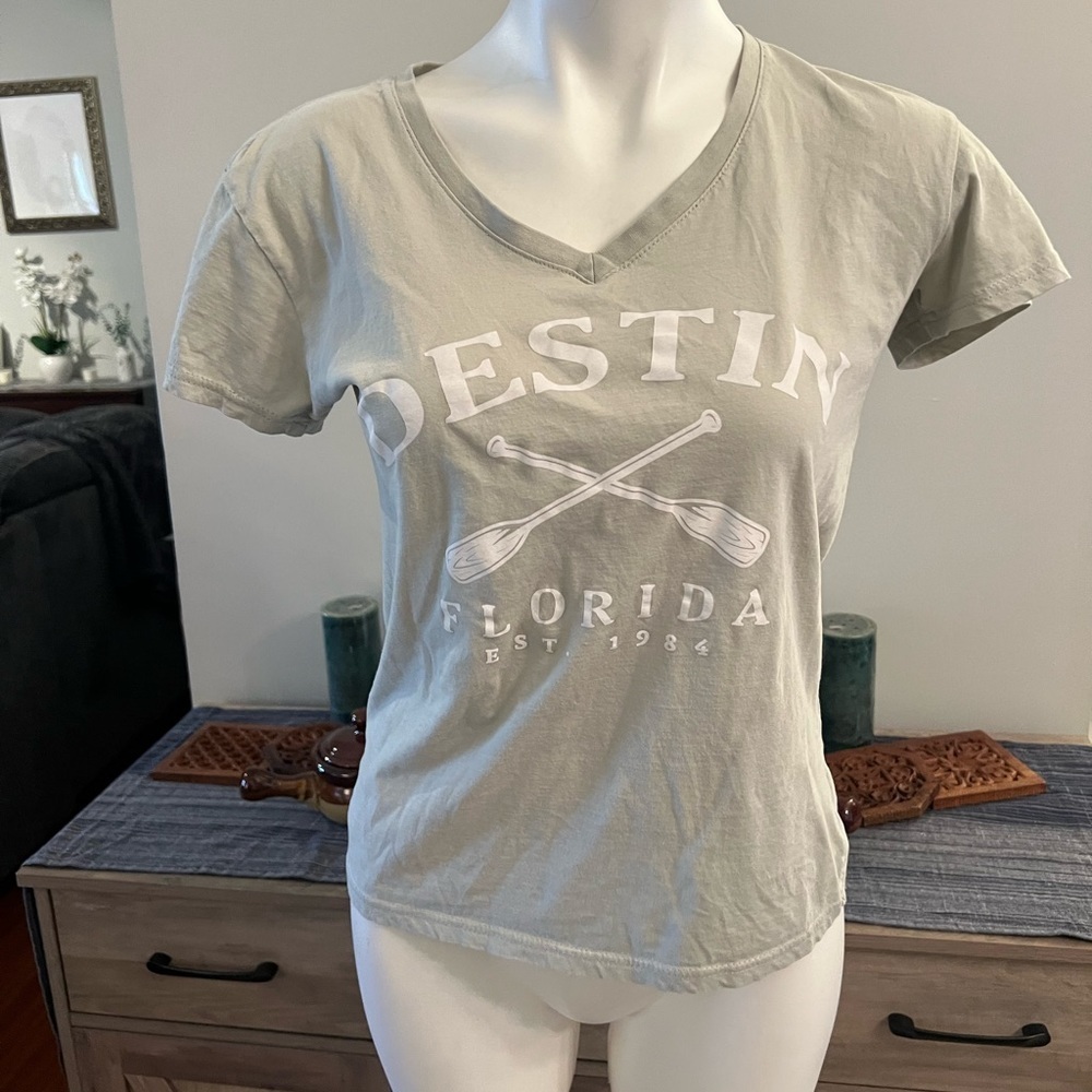 Day break Destin Florida greenish grey vneck tshirt